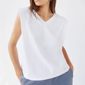 Babaton Aritzia Padded V-neck Sleeveless white shirt